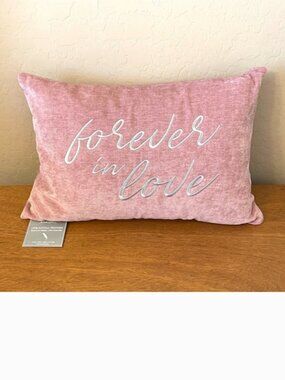NEW Forever In Love Throw Pillow Stitched Rodeo Home Rectangle Feather Pink